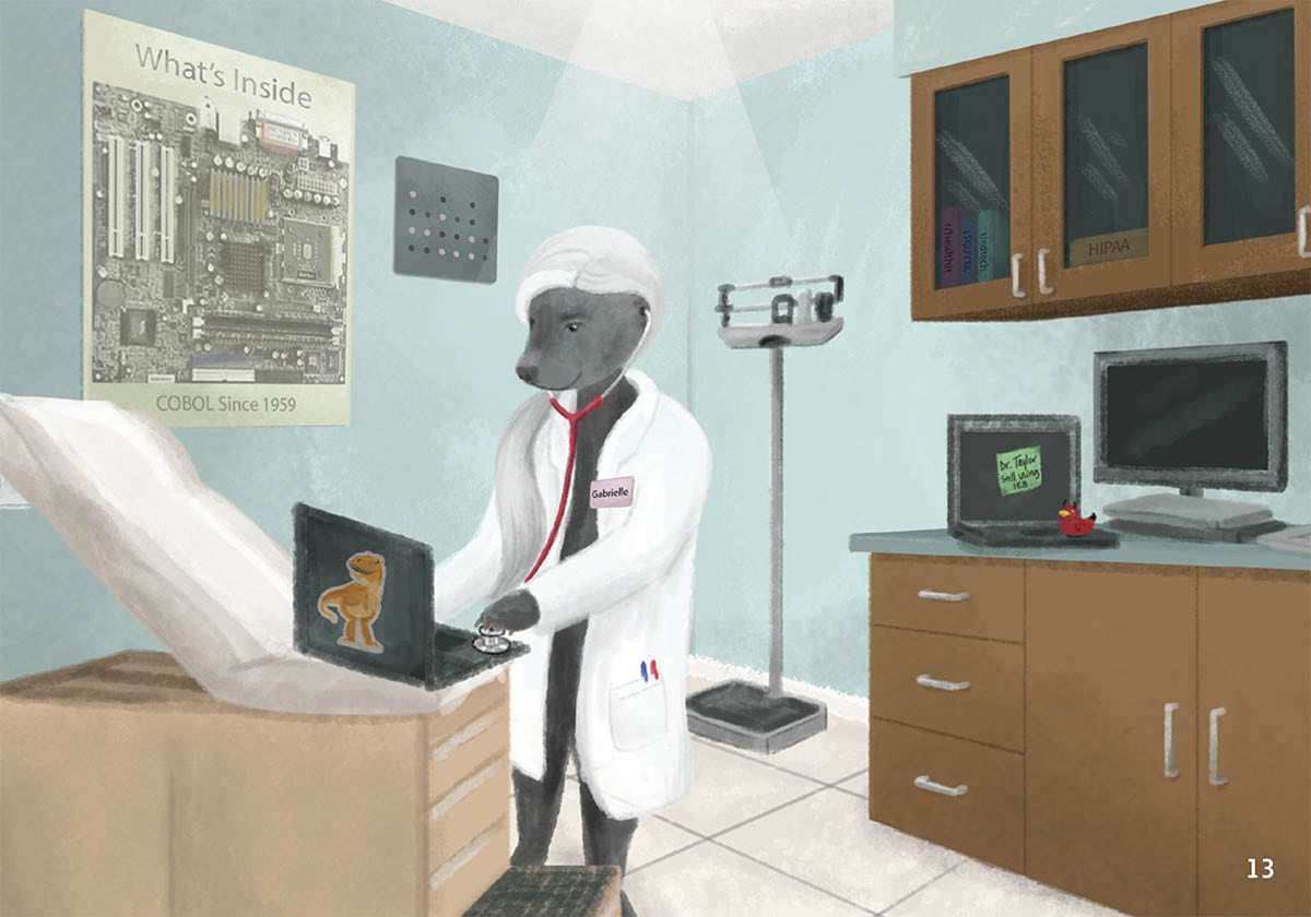 Illustration of a doctor typing on his computer